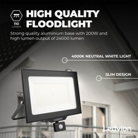 Ledvion LED Floodlight With PIR Sensor - 200W - Osram LED - IP65 - 4000K - 24.000 Lumen - Outdoor Security Lights