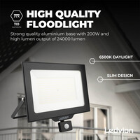 Ledvion LED Floodlight With PIR Sensor - 200W - Osram LED - IP65 - 6500K - 24.000 Lumen - Outdoor Security Lights