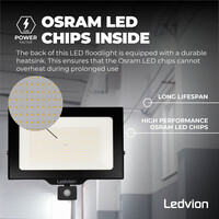 Ledvion LED Floodlight With PIR Sensor - 200W - Osram LED - IP65 - 6500K - 24.000 Lumen - Outdoor Security Lights