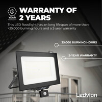 Ledvion LED Floodlight With PIR Sensor - 200W - Osram LED - IP65 - 6500K - 24.000 Lumen - Outdoor Security Lights