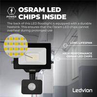Ledvion LED Floodlight With PIR Sensor - 20W - Osram LED - IP65 - 4000K - 2200 Lumen - Outdoor Security Lights