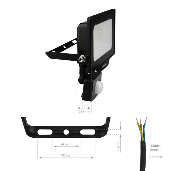 Ledvion LED Floodlight With PIR Sensor - 20W - Osram LED - IP65 - 4000K - 2200 Lumen - Outdoor Security Lights