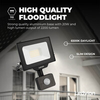 Ledvion LED Floodlight With PIR Sensor - 20W - Osram LED - IP65 - 6500K - 2200 Lumen - Outdoor Security Lights