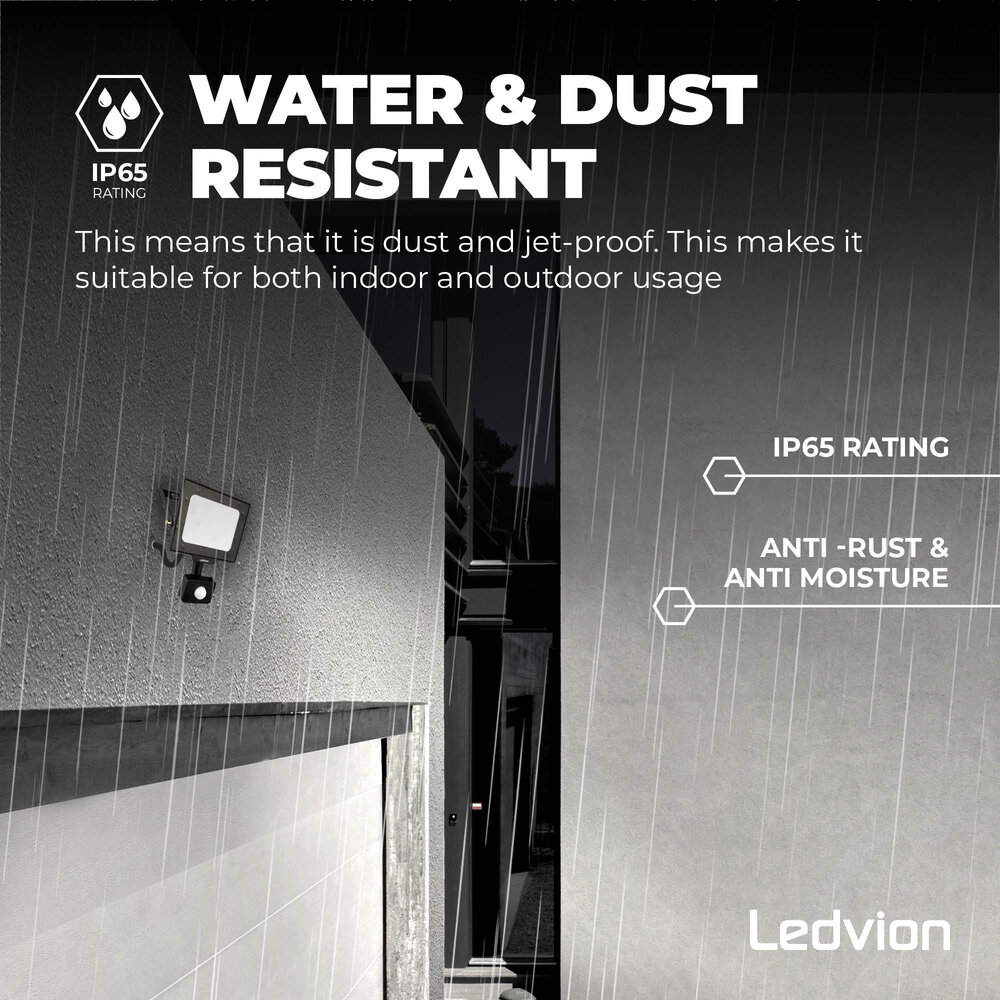 Ledvion LED Floodlight With PIR Sensor - 20W - Osram LED - IP65 - 6500K - 2200 Lumen - Outdoor Security Lights