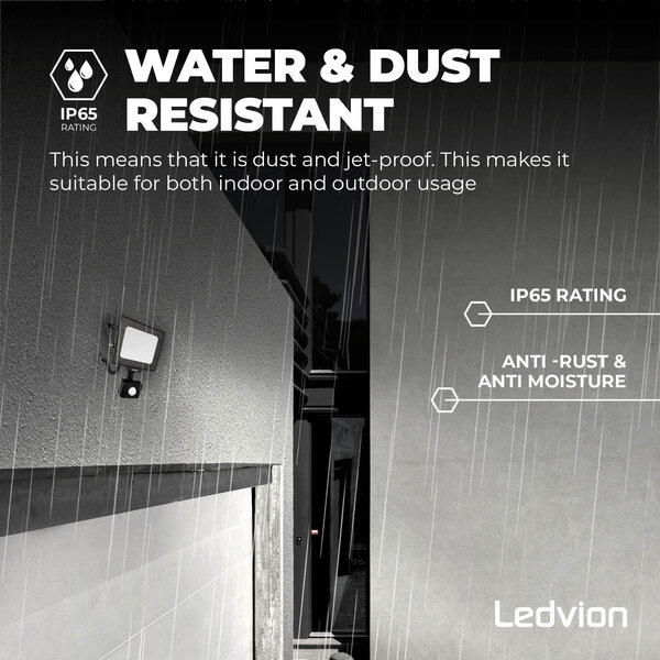 Ledvion LED Floodlight With PIR Sensor - 20W - Osram LED - IP65 - 6500K - 2200 Lumen - Outdoor Security Lights