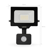 Ledvion LED Floodlight With PIR Sensor - 20W - Osram LED - IP65 - 6500K - 2200 Lumen - Outdoor Security Lights