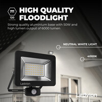 Ledvion LED Floodlight With PIR Sensor - 50W - Osram LED - IP65 - 4000K - 6000 Lumen - 5 Year Warranty