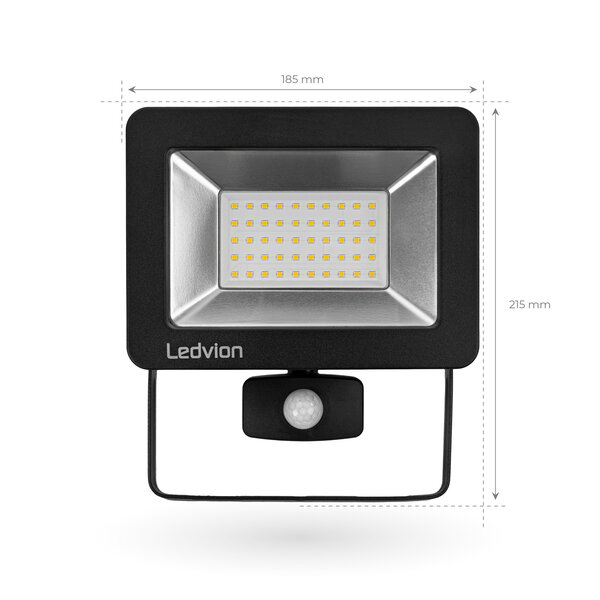Ledvion LED Floodlight With PIR Sensor - 50W - Osram LED - IP65 - 4000K - 6000 Lumen - 5 Year Warranty