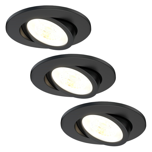 Ledvion 3x LED Downlight - 7W - Fire Rated - IP65 Rated for Bathroom use - Dimmable - CCT - Tiltable - Black - Ceiling - Recessed Spotlight - 5 Year Warranty