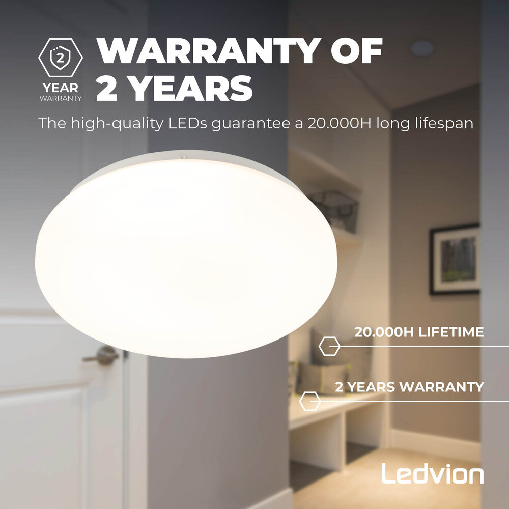 Ledvion LED Ceiling Light - 12W - Ø210mm - 3000K - Warm White - Flush Mount - Round - White
