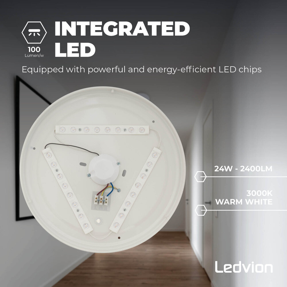 Ledvion LED Ceiling Light - 24W - Ø315mm - 3000K - Warm White - Flush Mount - Round - White