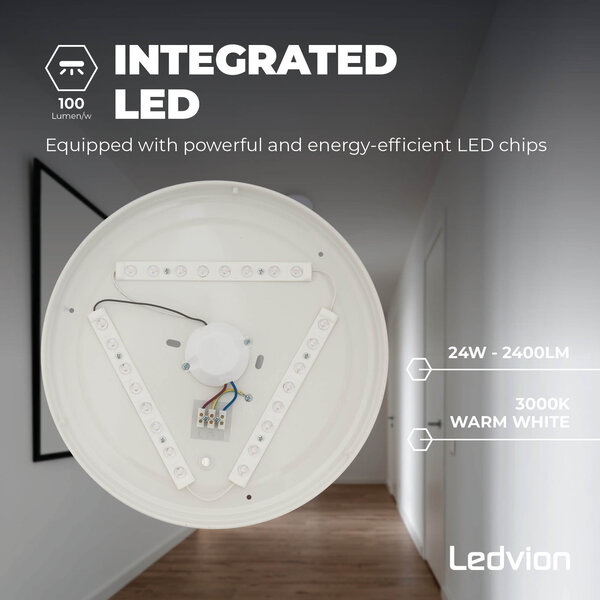 Ledvion LED Ceiling Light - 24W - Ø315mm - 3000K - Warm White - Flush Mount - Round - White