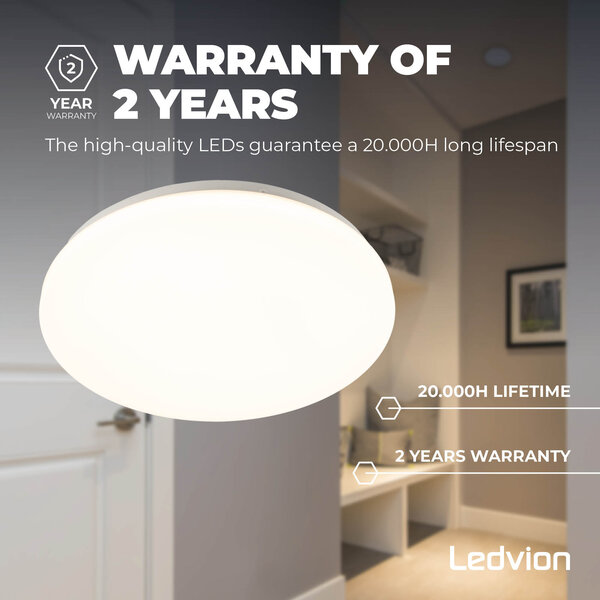 Ledvion LED Ceiling Light - 24W - Ø315mm - 3000K - Warm White - Flush Mount - Round - White