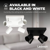 Ledvion Smart LED Ceiling Spotlight With 4 Lights - 4.9W - RGB+CCT - Dimmable - Adjustable - White - Square