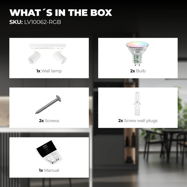 Ledvion Smart LED Ceiling Spotlight With 2 Lights - 4.9W - RGB+CCT - Dimmable - Adjustable - White - Rectangular