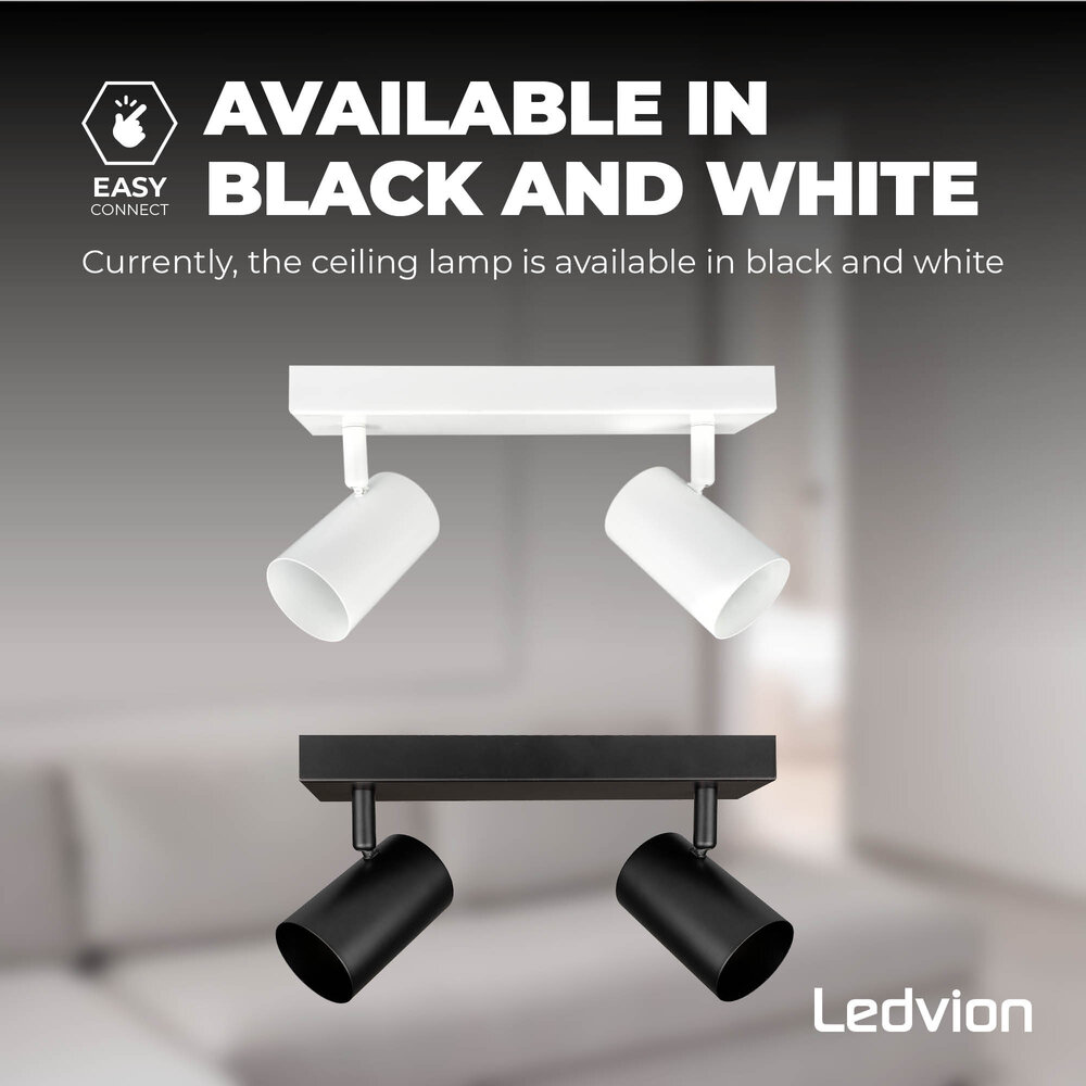 Ledvion LED Ceiling Spotlight With 2 Lights - GU10 - Dimmable - Adjustable - White - Rectangular