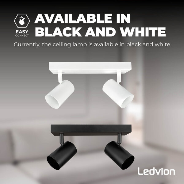 Ledvion LED Ceiling Spotlight With 2 Lights - GU10 - Dimmable - Adjustable - White - Rectangular