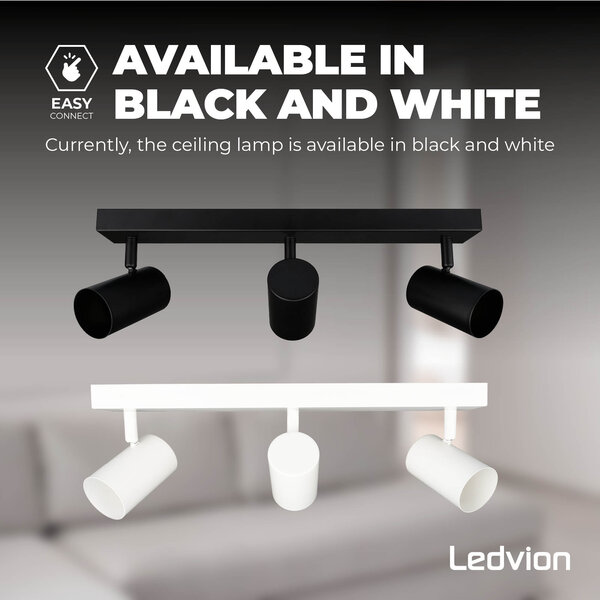 Ledvion LED Ceiling Spotlight With 3 Lights - GU10 - Dimmable - Adjustable - White - Rectangular