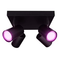 Ledvion Smart LED Ceiling Spotlight With 4 Lights - 4.9W - RGB+CCT - Dimmable - Adjustable - Black - Square