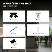 Ledvion Smart LED Ceiling Spotlight With 4 Lights - 4.9W - RGB+CCT - Dimmable - Adjustable - Black - Square