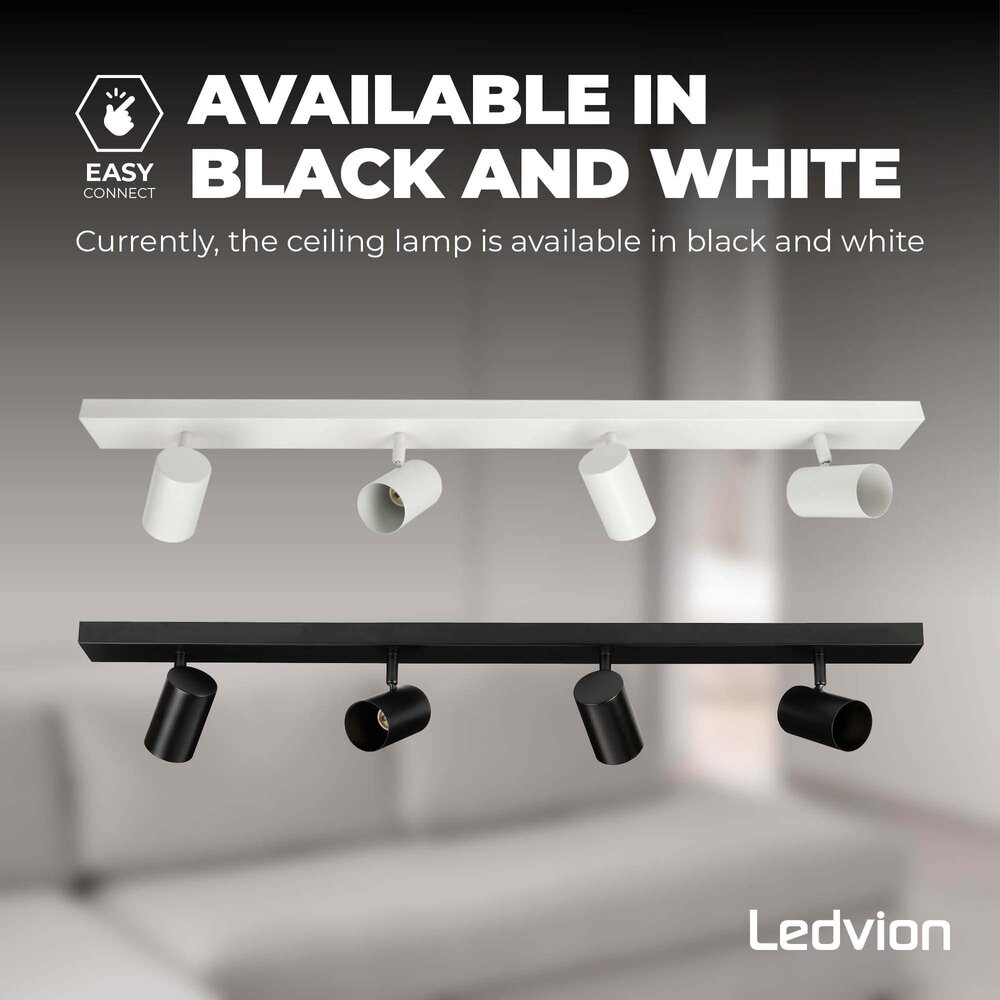Ledvion Smart LED Ceiling Spotlight With 4 Lights - 4.9W - RGB+CCT - Dimmable - Adjustable - Black - Rectangular