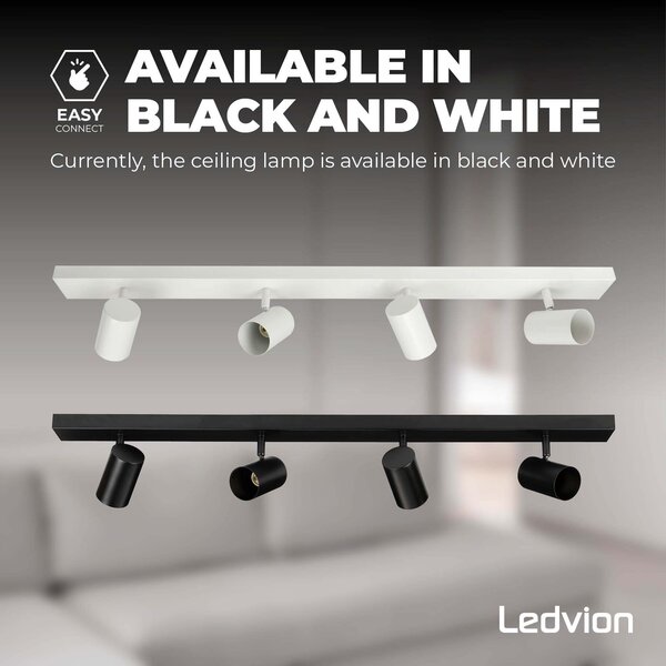 Ledvion Smart LED Ceiling Spotlight With 4 Lights - 4.9W - RGB+CCT - Dimmable - Adjustable - Black - Rectangular