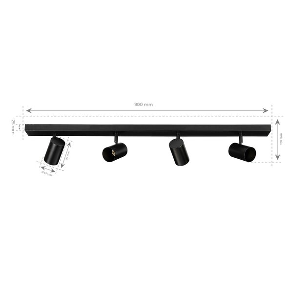 Ledvion Smart LED Ceiling Spotlight With 4 Lights - 4.9W - RGB+CCT - Dimmable - Adjustable - Black - Rectangular