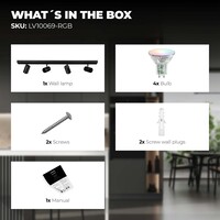 Ledvion Smart LED Ceiling Spotlight With 4 Lights - 4.9W - RGB+CCT - Dimmable - Adjustable - Black - Rectangular