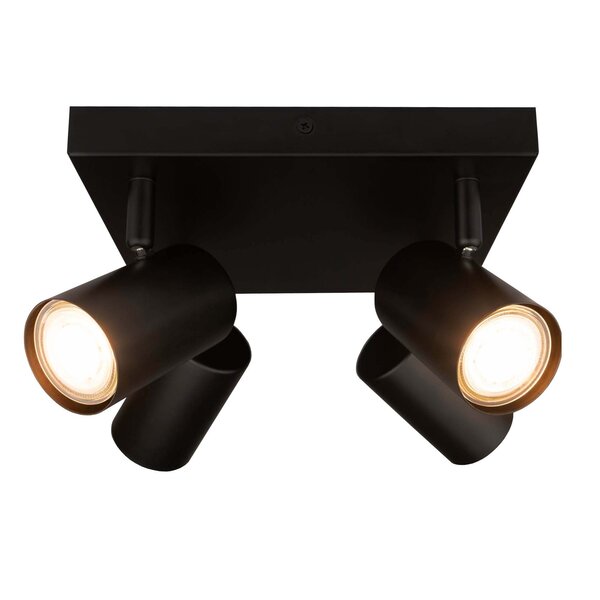 Ledvion LED Ceiling Spotlight With 4 Lights - 3W - Warm Black - Dimmable - Adjustable - Black - Square