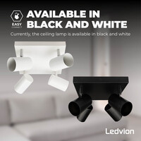 Ledvion LED Ceiling Spotlight With 4 Lights - GU10 - Dimmable - Adjustable - Black - Square