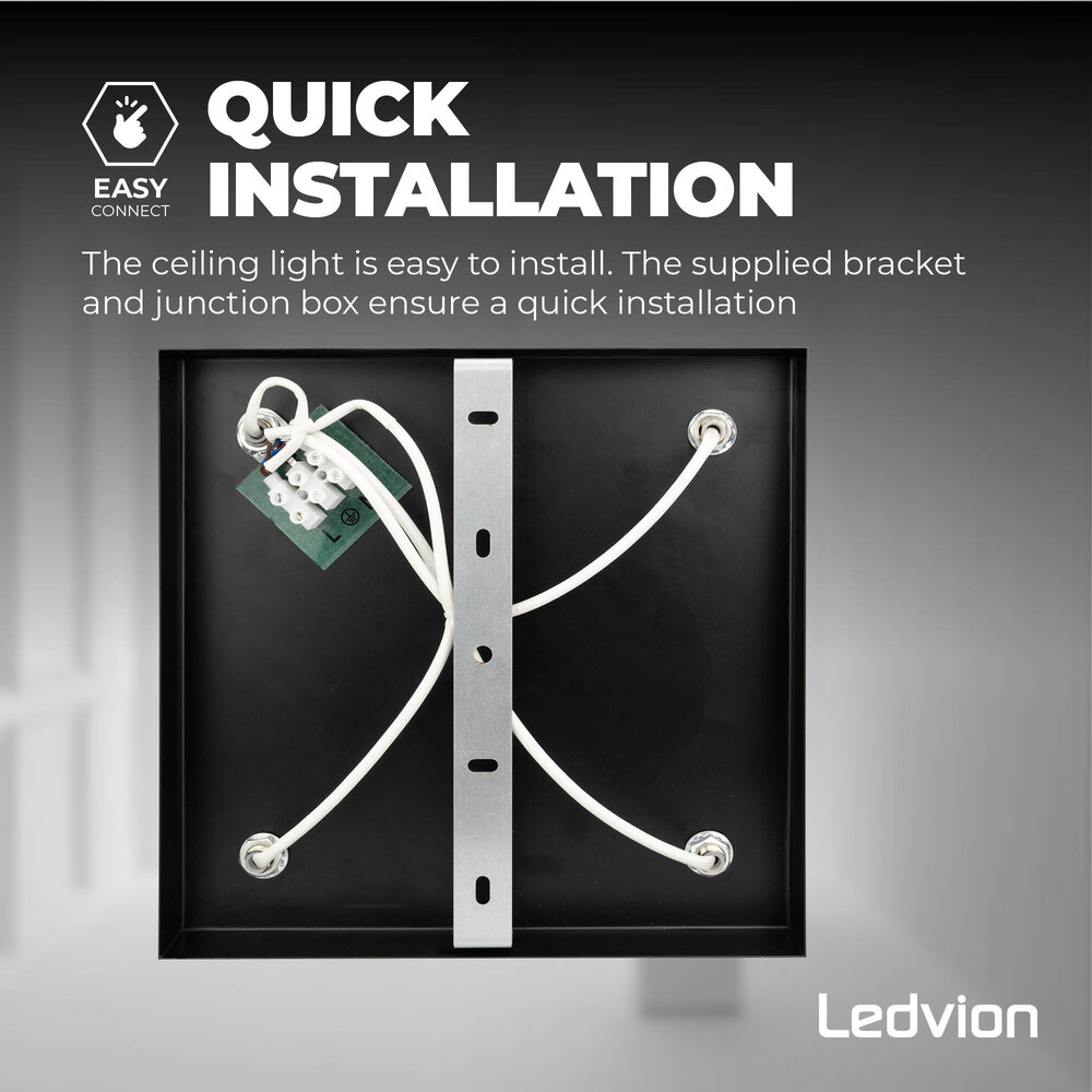 Ledvion LED Ceiling Spotlight With 4 Lights - GU10 - Dimmable - Adjustable - Black - Square
