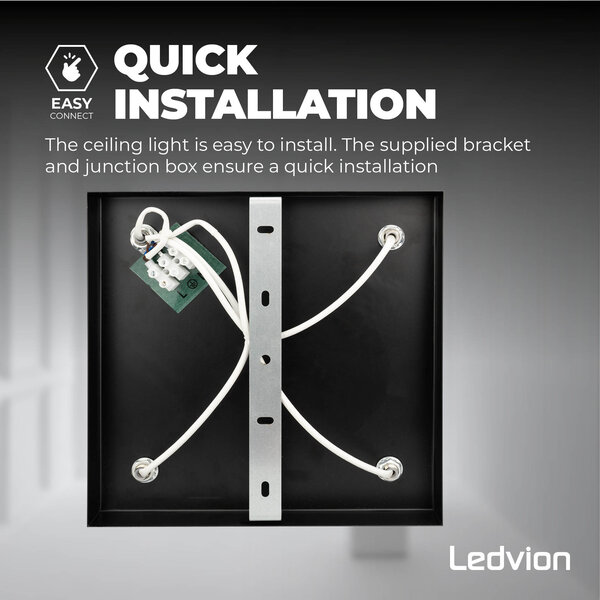 Ledvion LED Ceiling Spotlight With 4 Lights - GU10 - Dimmable - Adjustable - Black - Square