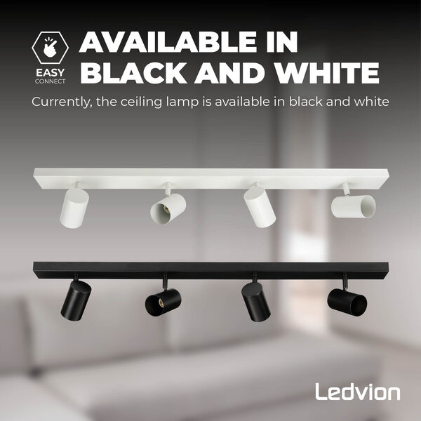 Ledvion LED Ceiling Spotlight With 4 Lights - GU10 - Dimmable - Adjustable - Black - Rectangular