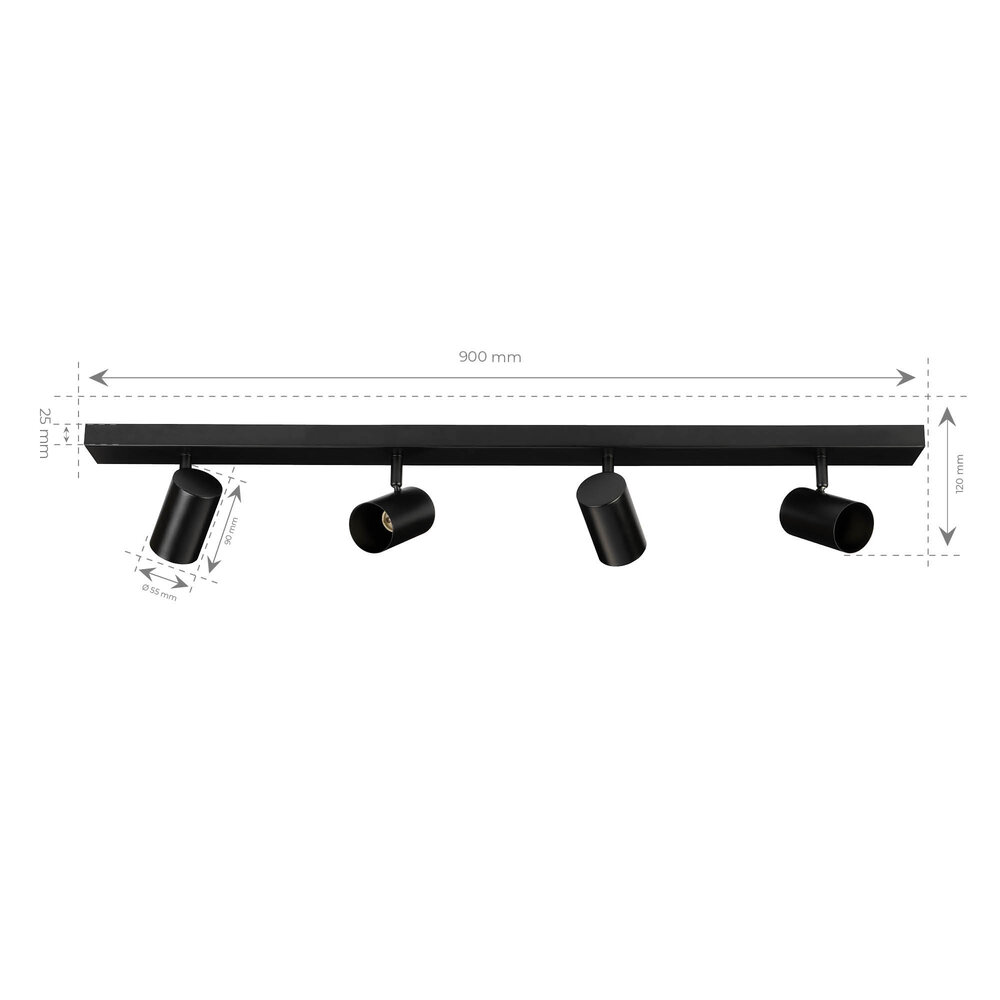 Ledvion LED Ceiling Spotlight With 4 Lights - GU10 - Dimmable - Adjustable - Black - Rectangular