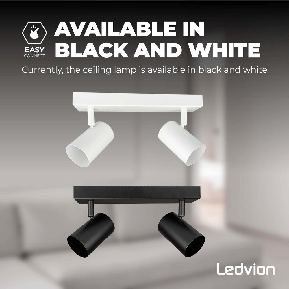 Ledvion LED Ceiling Spotlight With 2 Lights - 3W - Warm Black - Dimmable - Adjustable - Black - Rectangular