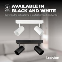 Ledvion LED Ceiling Spotlight With 2 Lights - 3W - Warm Black - Dimmable - Adjustable - Black - Rectangular