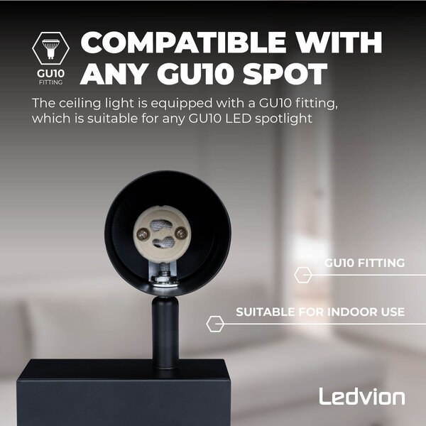 Ledvion LED Ceiling Spotlight With 2 Lights - GU10 - Dimmable - Adjustable - Black - Rectangular