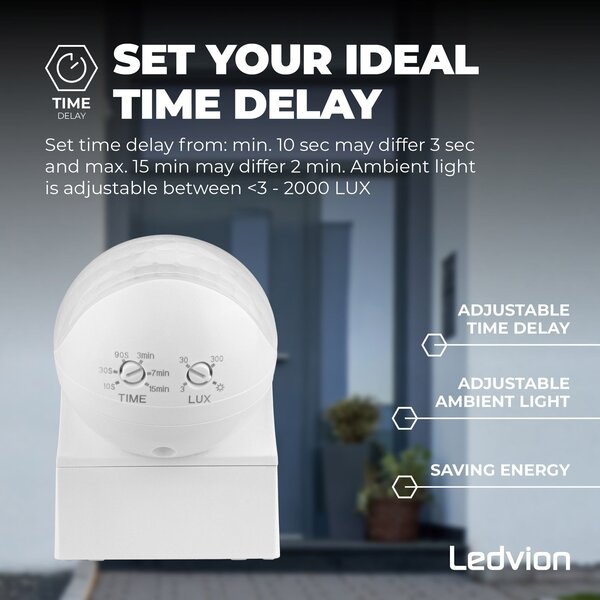 Ledvion White Surface Mounted Motion Sensor 180° With Dusk to dawn Switch 12m range