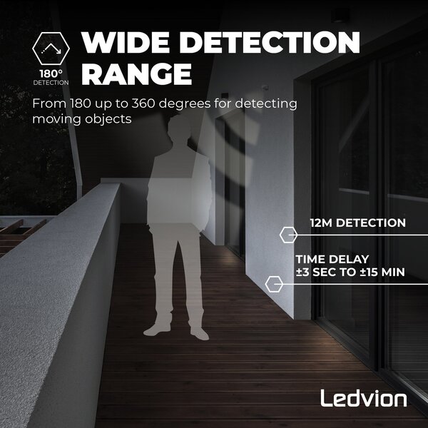 Ledvion White Surface Mounted Motion Sensor 180° With Dusk to dawn Switch 12m range