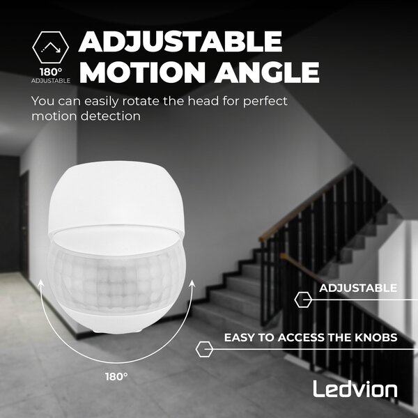 Ledvion White Surface Mounted Motion Sensor 180° With Dusk to dawn Switch 12m range