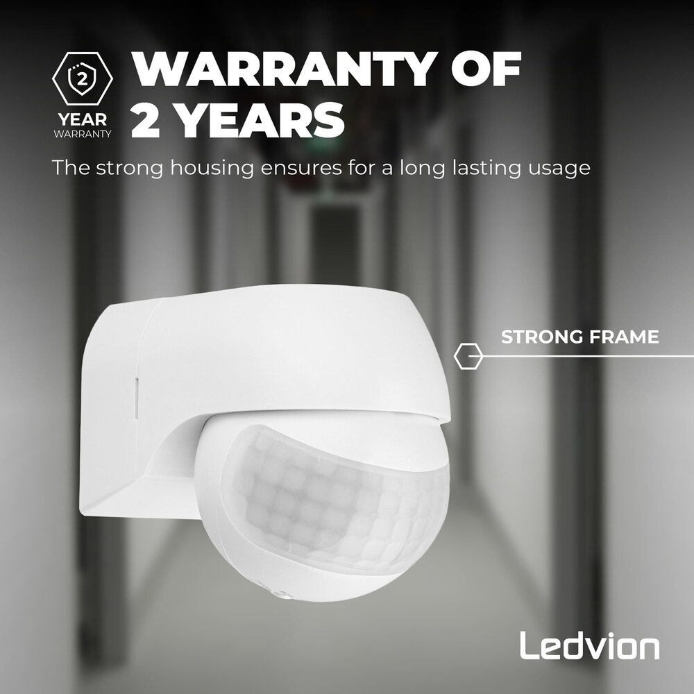 Ledvion White Surface Mounted Motion Sensor 180° With Dusk to dawn Switch 12m range