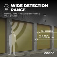 Ledvion White Surface Mounted Motion Sensor 180° With Dusk to dawn Switch 12M Range Max. 600W IP65