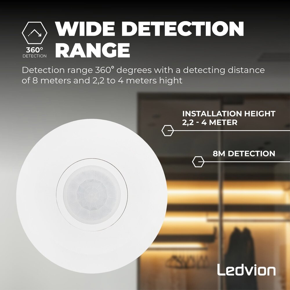 Ledvion White Surface Mounted Motion Sensor 360° With Dusk to dawn Switch 8m range