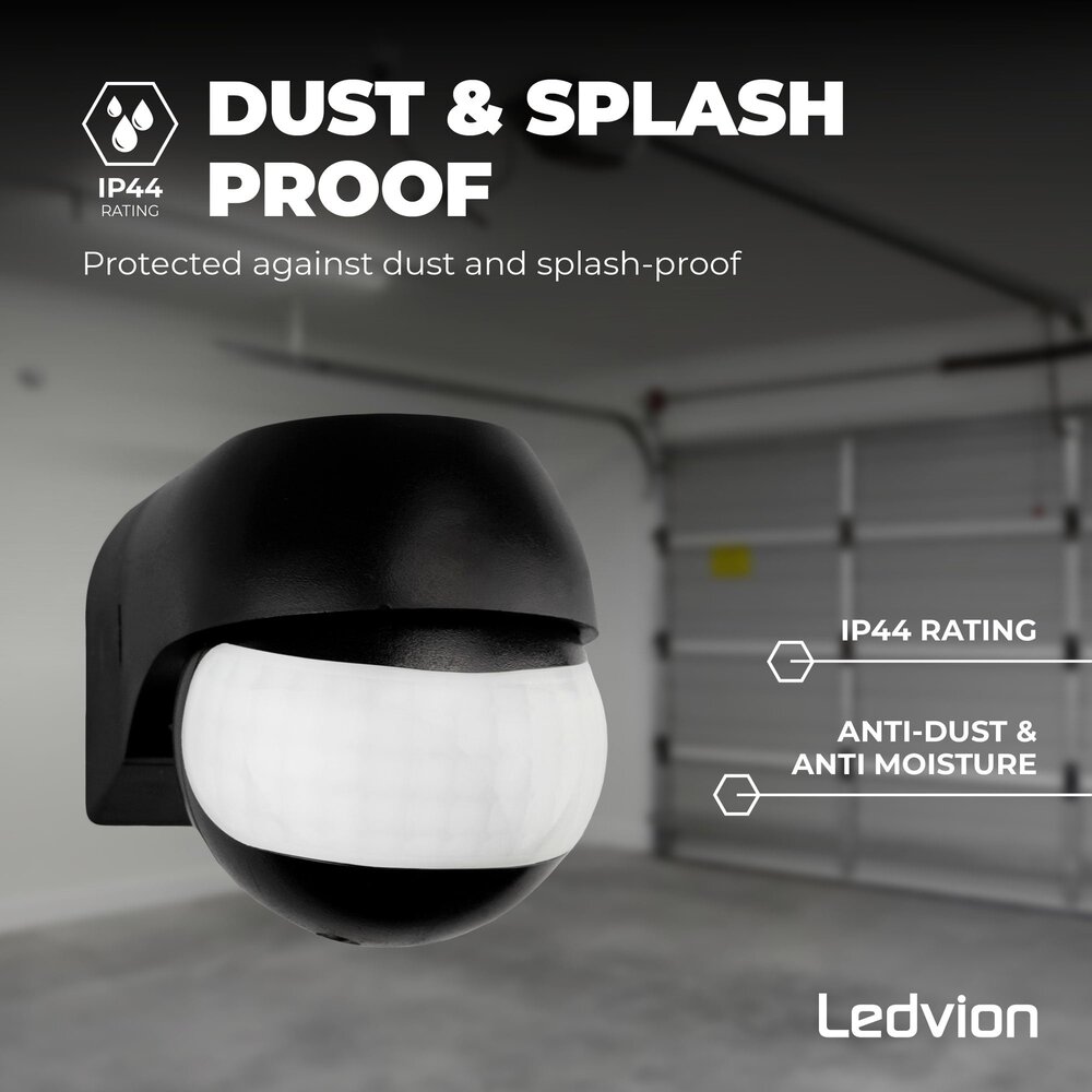Ledvion Black Surface-mounted Motion Sensor 180° With Dusk to dawn Switch 12M Range Max. 400W