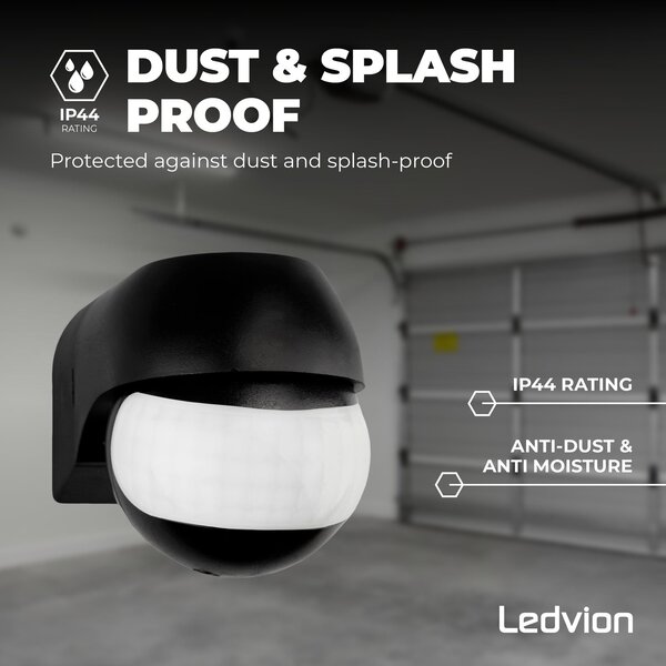 Ledvion Black Surface-mounted Motion Sensor 180° With Dusk to dawn Switch 12M Range Max. 400W