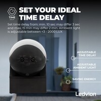 Ledvion Black Surface-mounted Motion Sensor 180° With Dusk to dawn Switch 12M Range Max. 400W