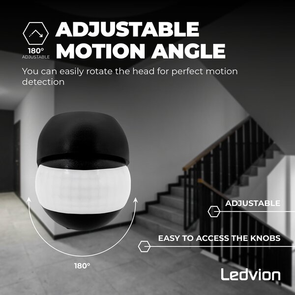 Ledvion Black Surface-mounted Motion Sensor 180° With Dusk to dawn Switch 12M Range Max. 400W