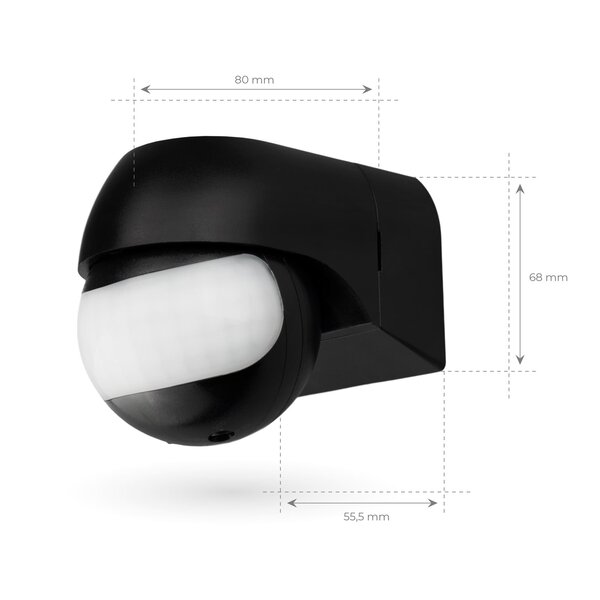 Ledvion Black Surface-mounted Motion Sensor 180° With Dusk to dawn Switch 12M Range Max. 400W
