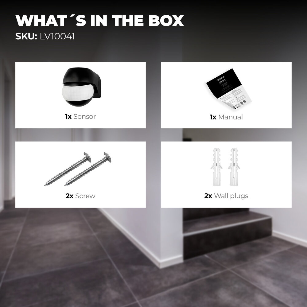 Ledvion Black Surface-mounted Motion Sensor 180° With Dusk to dawn Switch 12M Range Max. 400W