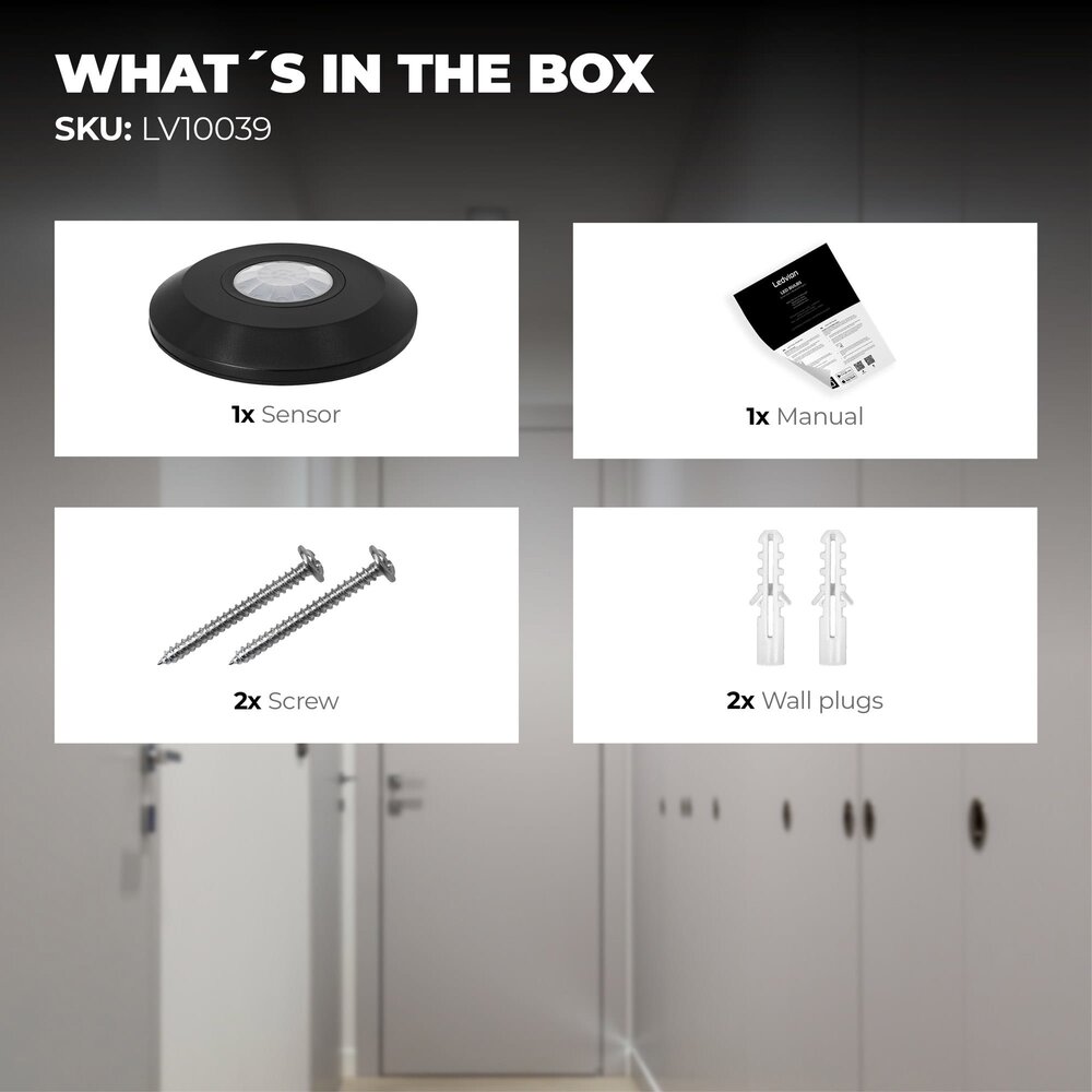Ledvion Black Surface-mounted Motion Sensor 360° With Dusk to dawn Switch 8m range